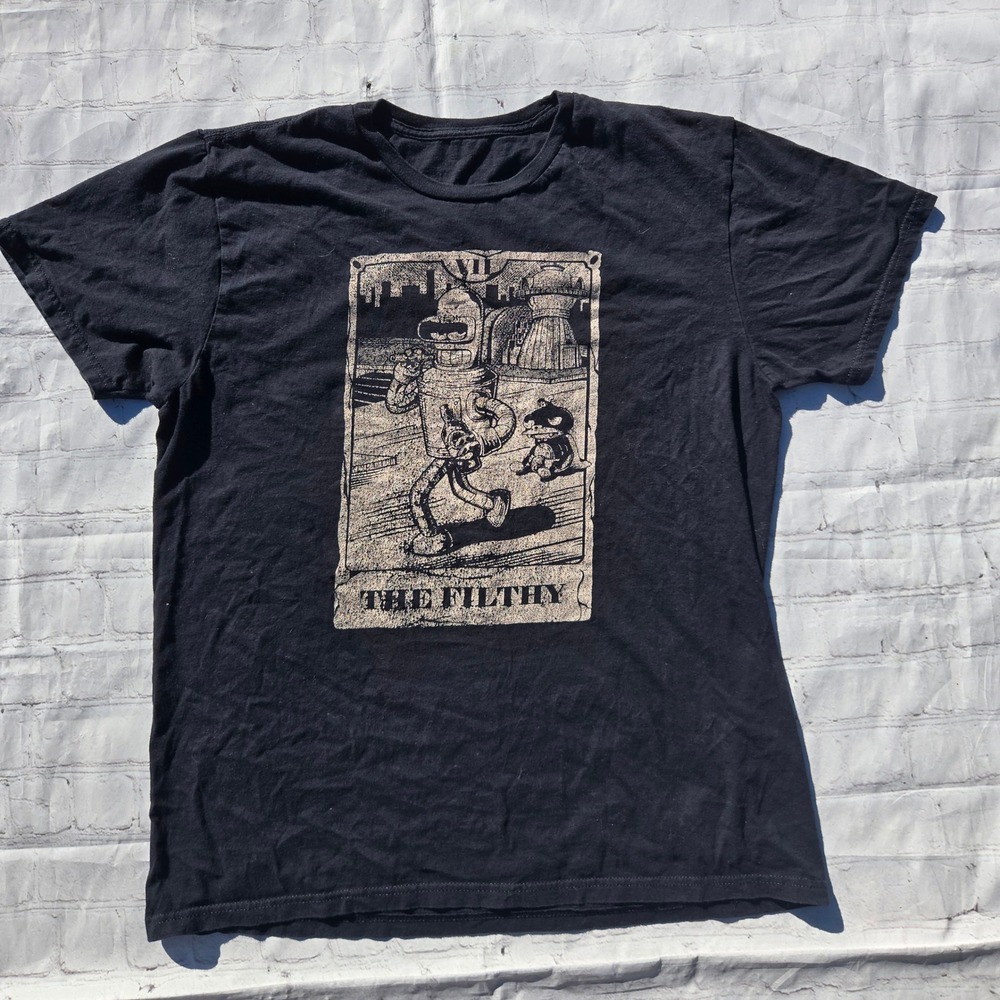 Futurama Bender Nibbler The Filthy Tarot Card Graphic T-Shirt Black Large